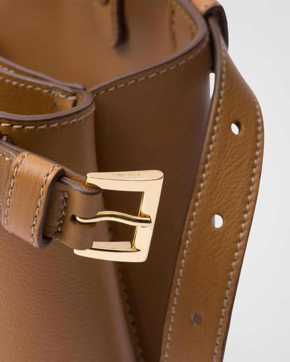 Prada Buckle small leather handbag with double belt Caramel