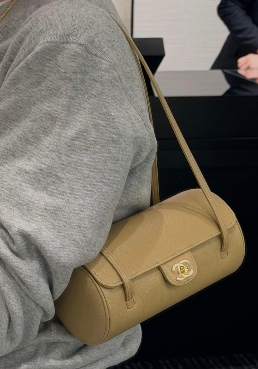 Channel Preppy Coco Bowling Bag Beige