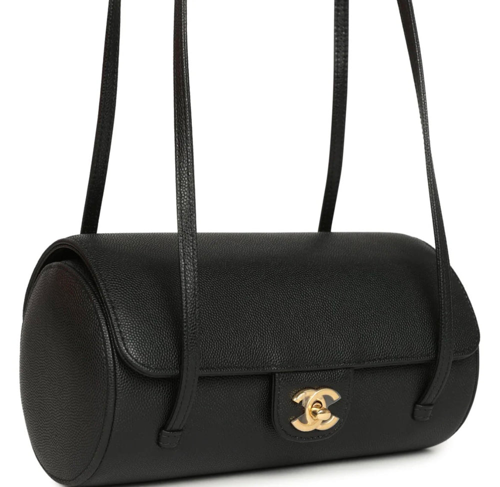 Chanel Preppy Coco Bowling Bag Black Shiny Caviar Brushed Gold Hardware