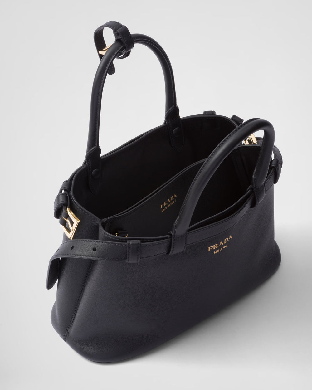 Prada Buckle small leather handbag with double belt Black
