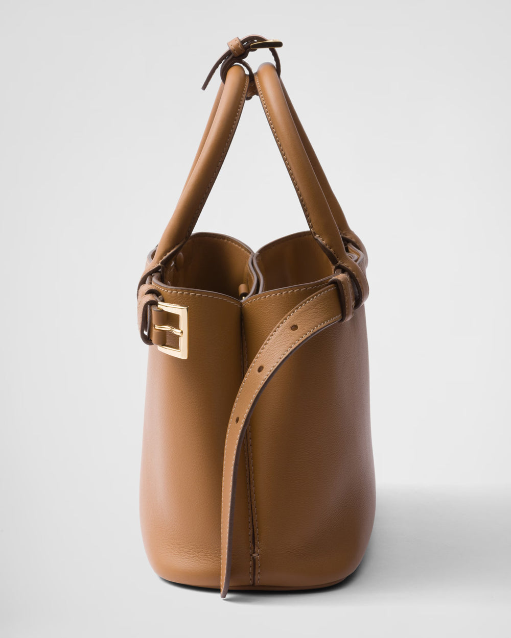 Prada Buckle small leather handbag with double belt Caramel
