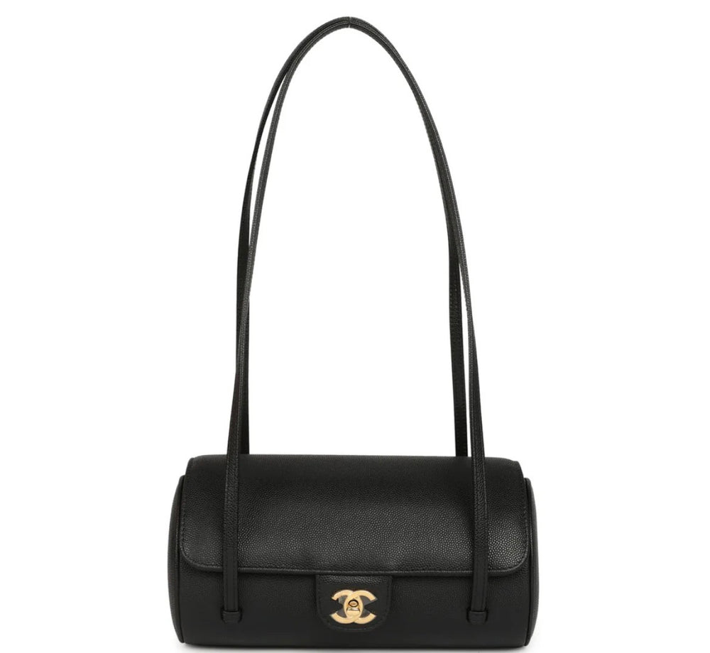 Chanel Preppy Coco Bowling Bag Black Shiny Caviar Brushed Gold Hardware