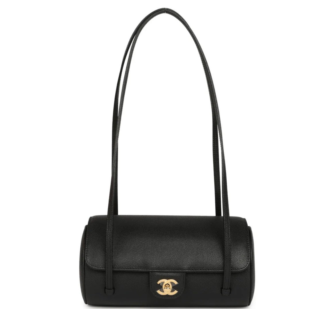 Chanel Preppy Coco Bowling Bag Black Shiny Caviar Brushed Gold Hardware