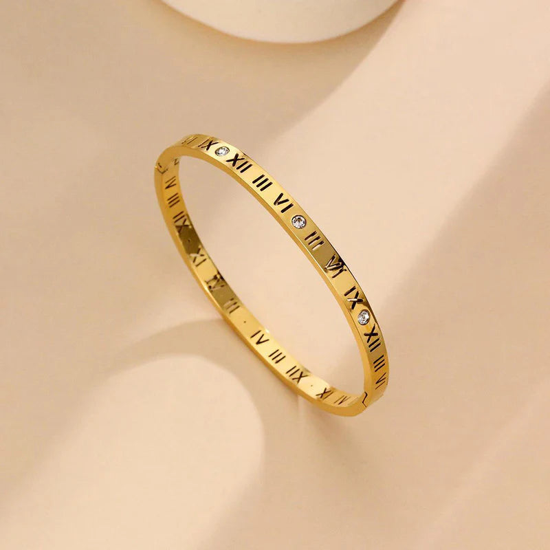 Stainless Steel Tarnish free Gold Plated Roman Numerals Bracelet