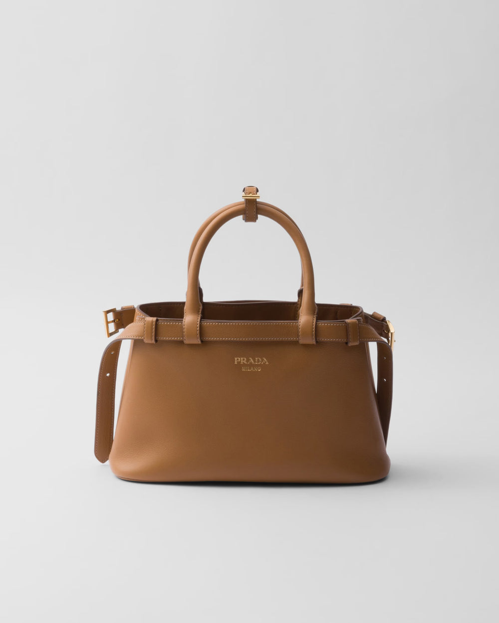 Prada Buckle small leather handbag with double belt Caramel