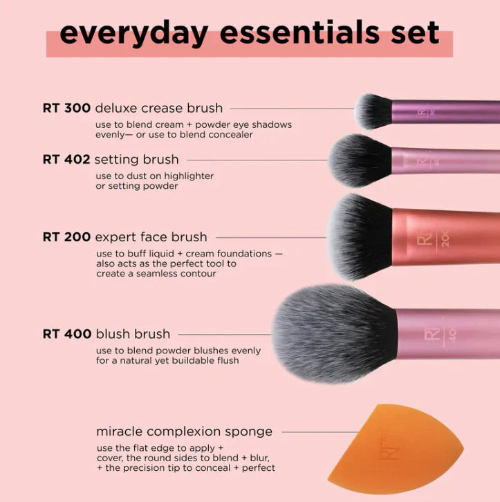 Real Techniques Everyday Essentials Brushes And Sponge Set