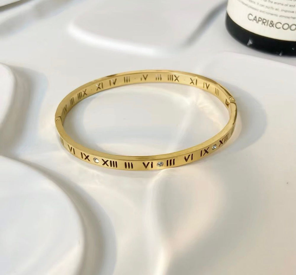 Stainless Steel Tarnish free Gold Plated Roman Numerals Bracelet