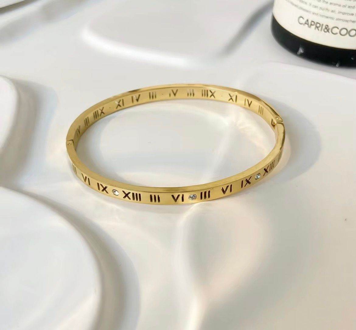 Stainless Steel Tarnish free Gold Plated Roman Numerals Bracelet