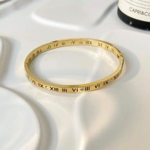 Stainless Steel Tarnish free Gold Plated Roman Numerals Bracelet